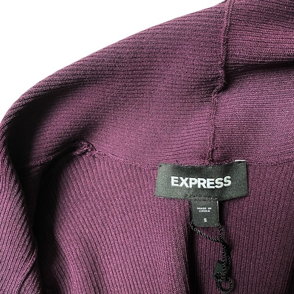 Express Purple Ribbed Open Front Long Cardigan Shawl Collar Size Small - Picture 12 of 13